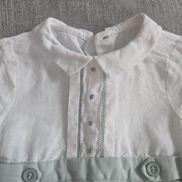 Mayoral 6-9 Month Baby Romper Lagoon Linen Cotton Blend Embroidery Buttons - Picture 3 of 7